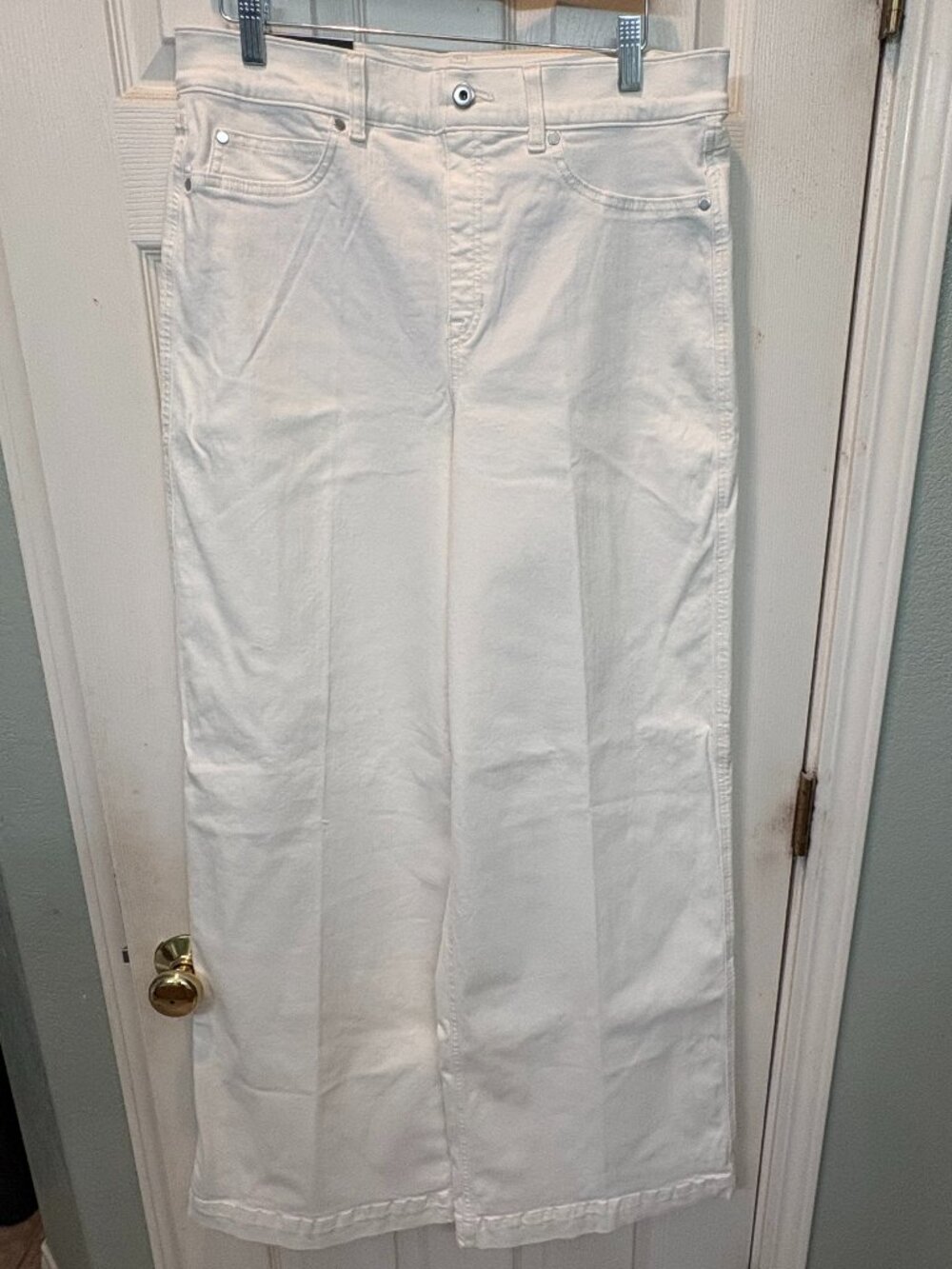 Spanx Wide Leg White Jeans High Rise Pull On Size Large Stretch Stretch NWT